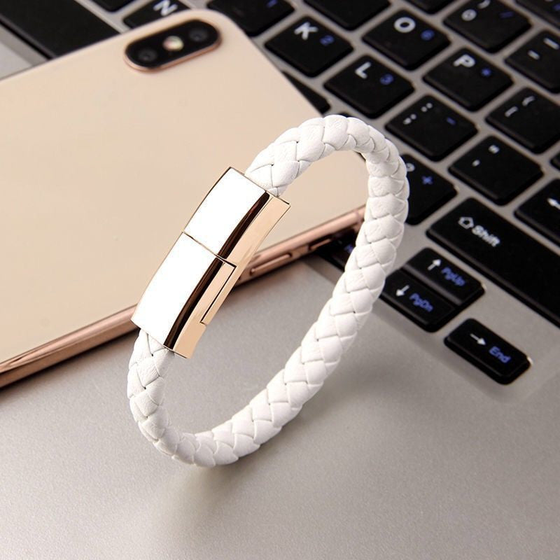 Link-Leather Commuter Bracelet | 2-in-1 Charging Cable Wristband - Nukindz