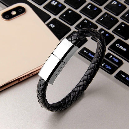 Link-Leather Commuter Bracelet | 2-in-1 Charging Cable Wristband - Nukindz
