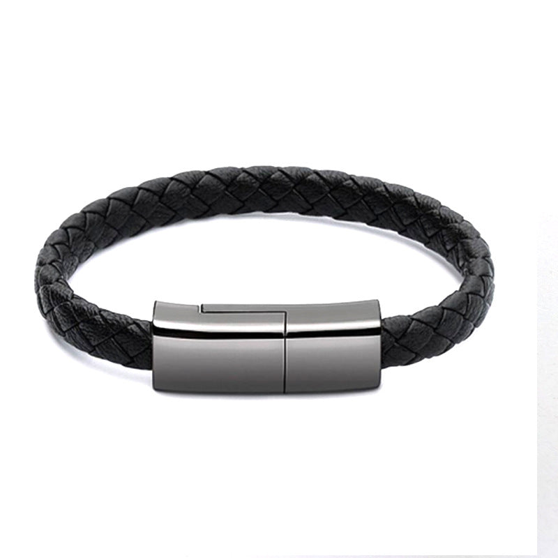 Link-Leather Commuter Bracelet | 2-in-1 Charging Cable Wristband - Nukindz