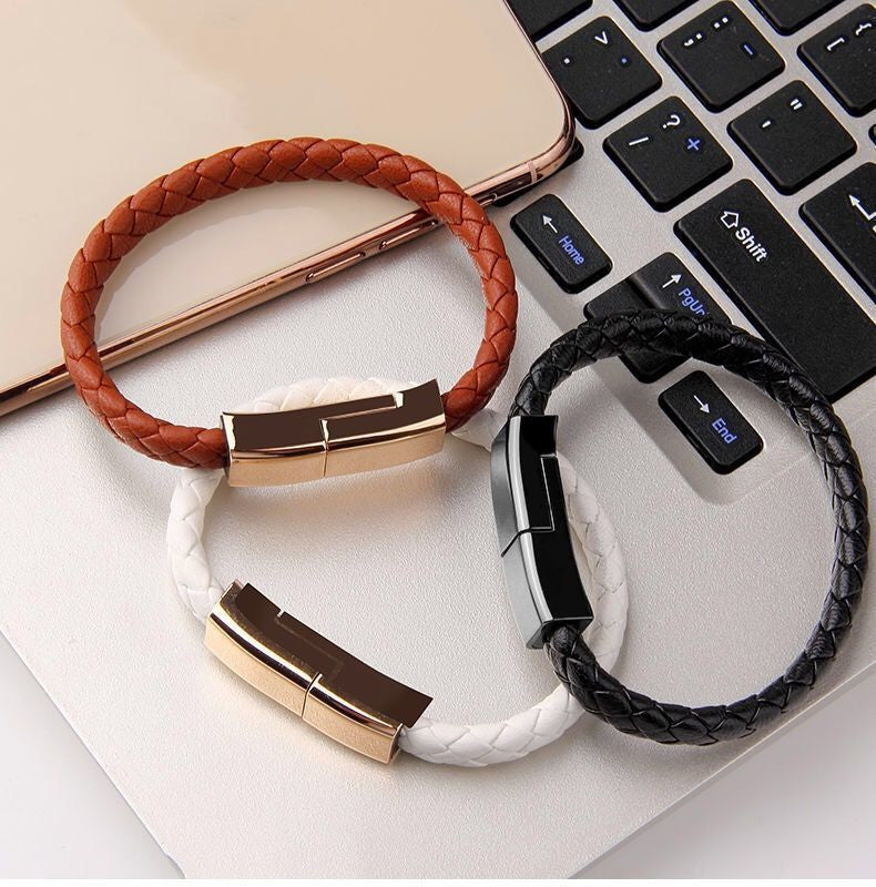 Link-Leather Commuter Bracelet | 2-in-1 Charging Cable Wristband - Nukindz