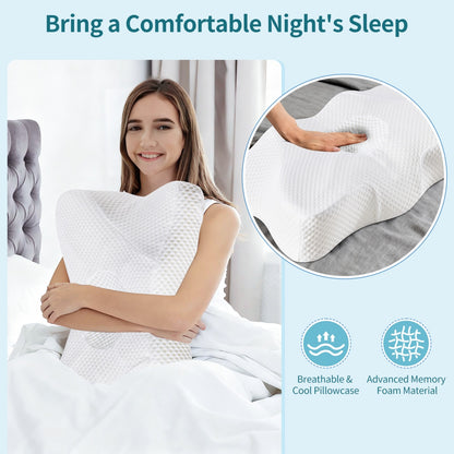 2 Pack Memory Foam Pillow, A Cooling Type Sleep Pillow Designed To Provide Neck Support When Lying On One's Side - Nukindz