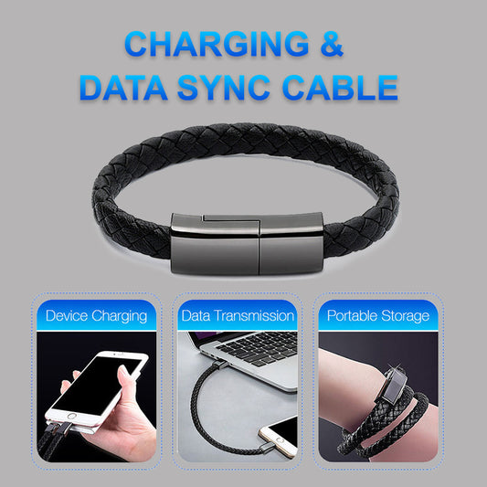 Link-Leather Commuter Bracelet | 2-in-1 Charging Cable Wristband - Nukindz