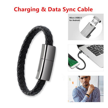 Link-Leather Commuter Bracelet | 2-in-1 Charging Cable Wristband - Nukindz