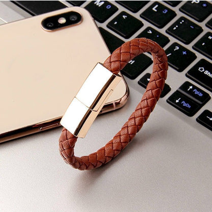 Link-Leather Commuter Bracelet | 2-in-1 Charging Cable Wristband - Nukindz